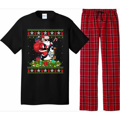 Ugly Xmas Style Santa Riding Penguin Bird Christmas Funny Gift Pajama Set