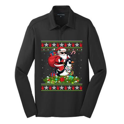 Ugly Xmas Style Santa Riding Penguin Bird Christmas Funny Gift Silk Touch Performance Long Sleeve Polo