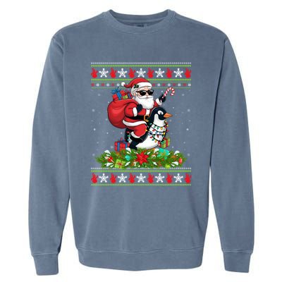 Ugly Xmas Style Santa Riding Penguin Bird Christmas Funny Gift Garment-Dyed Sweatshirt