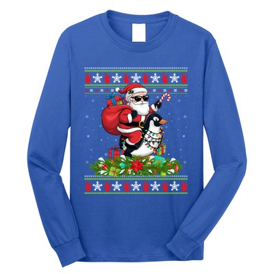 Ugly Xmas Style Santa Riding Penguin Bird Christmas Funny Gift Long Sleeve Shirt