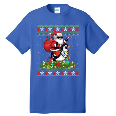 Ugly Xmas Style Santa Riding Penguin Bird Christmas Funny Gift Tall T-Shirt