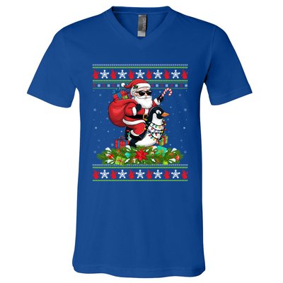 Ugly Xmas Style Santa Riding Penguin Bird Christmas Funny Gift V-Neck T-Shirt