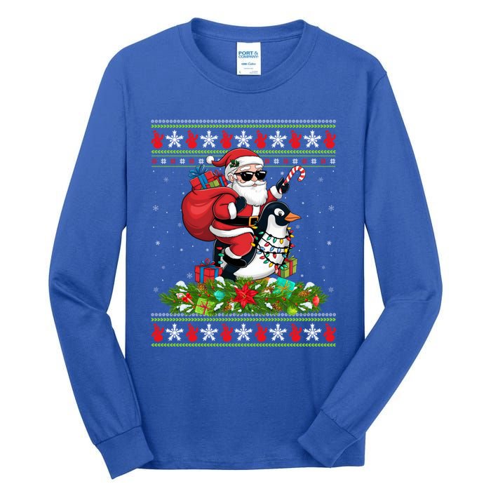 Ugly Xmas Style Santa Riding Penguin Bird Christmas Funny Gift Tall Long Sleeve T-Shirt