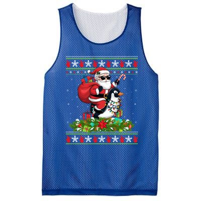 Ugly Xmas Style Santa Riding Penguin Bird Christmas Funny Gift Mesh Reversible Basketball Jersey Tank