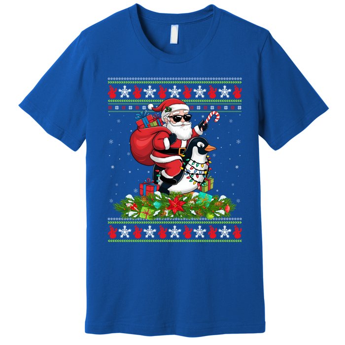 Ugly Xmas Style Santa Riding Penguin Bird Christmas Funny Gift Premium T-Shirt