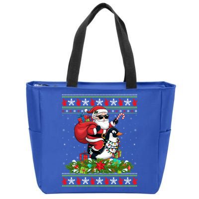 Ugly Xmas Style Santa Riding Penguin Bird Christmas Funny Gift Zip Tote Bag