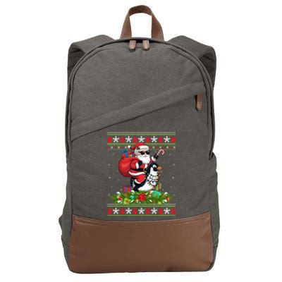 Ugly Xmas Style Santa Riding Penguin Bird Christmas Funny Gift Cotton Canvas Backpack