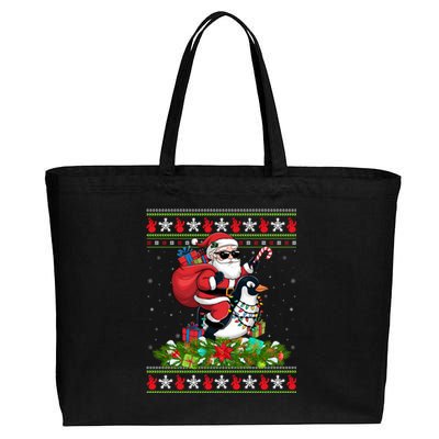 Ugly Xmas Style Santa Riding Penguin Bird Christmas Funny Gift Cotton Canvas Jumbo Tote