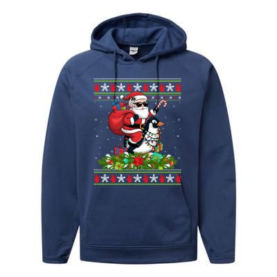 Ugly Xmas Style Santa Riding Penguin Bird Christmas Funny Gift Performance Fleece Hoodie