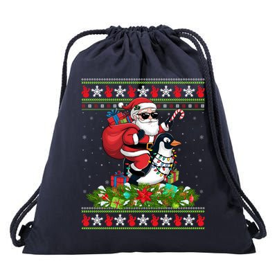 Ugly Xmas Style Santa Riding Penguin Bird Christmas Funny Gift Drawstring Bag