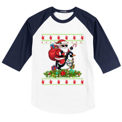 Ugly Xmas Style Santa Riding Penguin Bird Christmas Funny Gift Baseball Sleeve Shirt