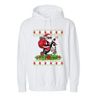 Ugly Xmas Style Santa Riding Penguin Bird Christmas Funny Gift Garment-Dyed Fleece Hoodie