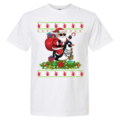 Ugly Xmas Style Santa Riding Penguin Bird Christmas Funny Gift Garment-Dyed Heavyweight T-Shirt