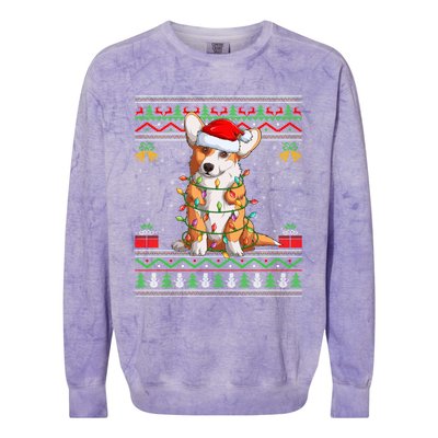 Ugly Xmas Sweater Style Santa Corgi Dog Christmas Gift Colorblast Crewneck Sweatshirt