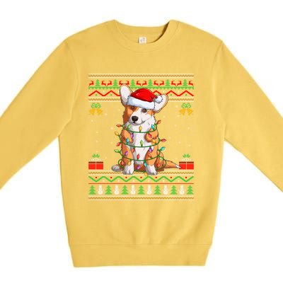 Ugly Xmas Sweater Style Santa Corgi Dog Christmas Gift Premium Crewneck Sweatshirt