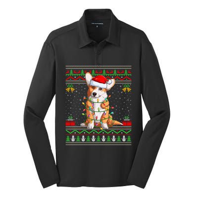 Ugly Xmas Sweater Style Santa Corgi Dog Christmas Gift Silk Touch Performance Long Sleeve Polo