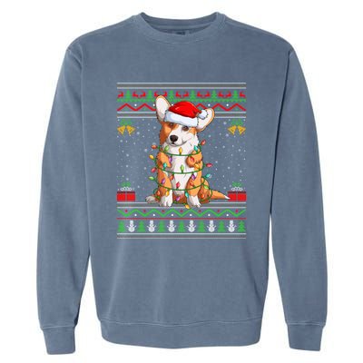 Ugly Xmas Sweater Style Santa Corgi Dog Christmas Gift Garment-Dyed Sweatshirt