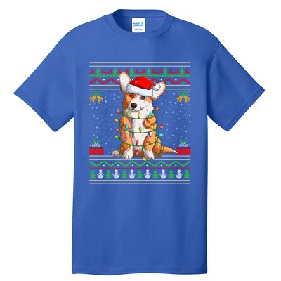 Ugly Xmas Sweater Style Santa Corgi Dog Christmas Gift Tall T-Shirt