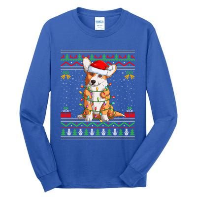 Ugly Xmas Sweater Style Santa Corgi Dog Christmas Gift Tall Long Sleeve T-Shirt