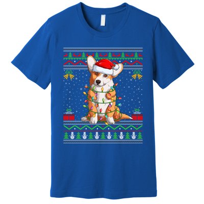 Ugly Xmas Sweater Style Santa Corgi Dog Christmas Gift Premium T-Shirt