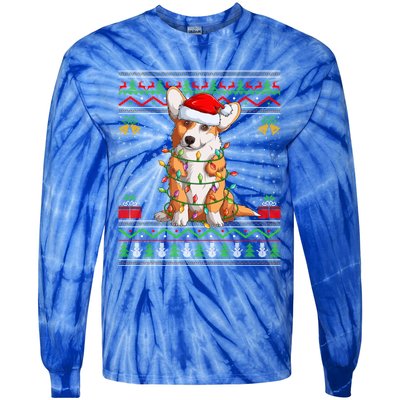 Ugly Xmas Sweater Style Santa Corgi Dog Christmas Gift Tie-Dye Long Sleeve Shirt