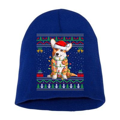 Ugly Xmas Sweater Style Santa Corgi Dog Christmas Gift Short Acrylic Beanie