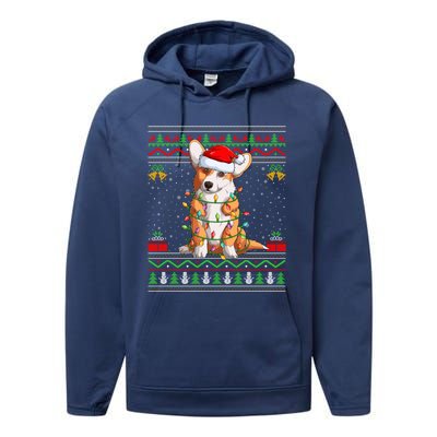 Ugly Xmas Sweater Style Santa Corgi Dog Christmas Gift Performance Fleece Hoodie