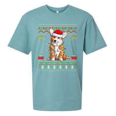 Ugly Xmas Sweater Style Santa Corgi Dog Christmas Gift Sueded Cloud Jersey T-Shirt