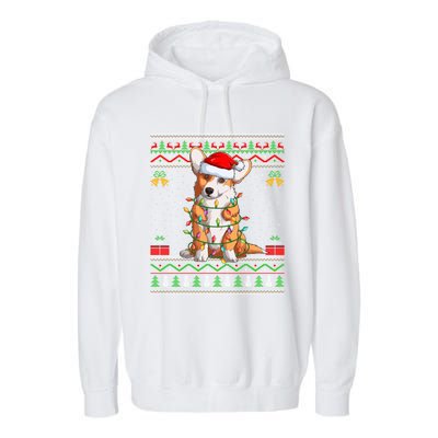 Ugly Xmas Sweater Style Santa Corgi Dog Christmas Gift Garment-Dyed Fleece Hoodie