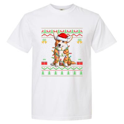 Ugly Xmas Sweater Style Santa Corgi Dog Christmas Gift Garment-Dyed Heavyweight T-Shirt