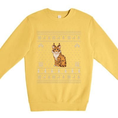 Ugly Xmas Sweater Style Savannah Cat Reindeer Christmas Premium Crewneck Sweatshirt