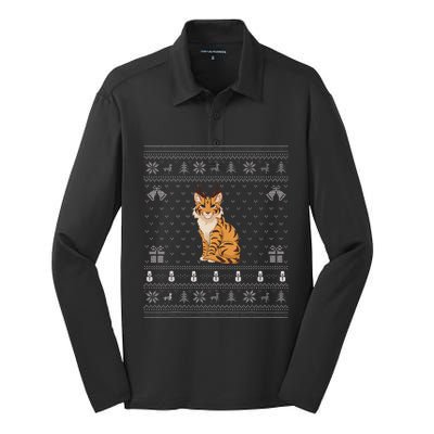 Ugly Xmas Sweater Style Savannah Cat Reindeer Christmas Silk Touch Performance Long Sleeve Polo