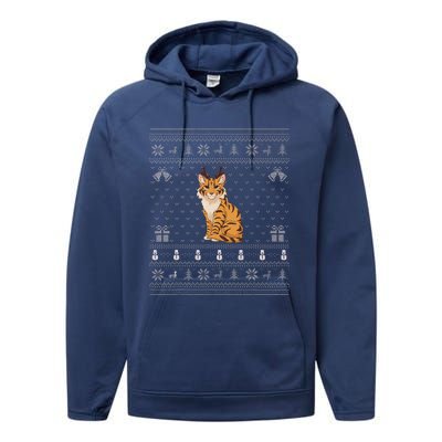 Ugly Xmas Sweater Style Savannah Cat Reindeer Christmas Performance Fleece Hoodie