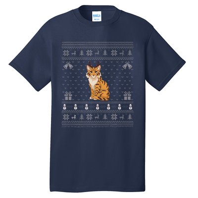 Ugly Xmas Sweater Style Savannah Cat Reindeer Christmas Tall T-Shirt