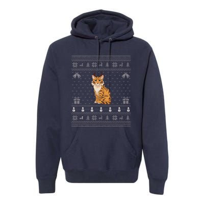 Ugly Xmas Sweater Style Savannah Cat Reindeer Christmas Premium Hoodie