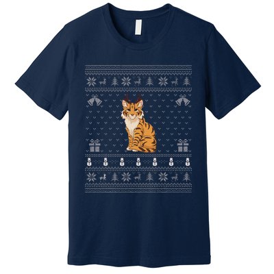 Ugly Xmas Sweater Style Savannah Cat Reindeer Christmas Premium T-Shirt