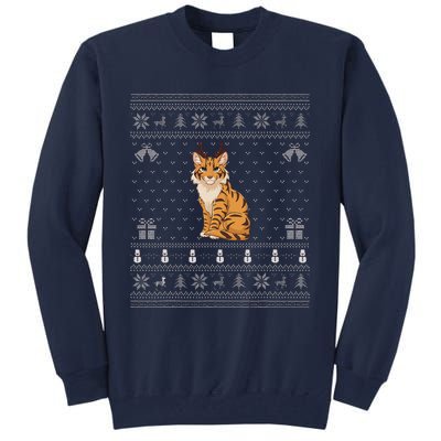 Ugly Xmas Sweater Style Savannah Cat Reindeer Christmas Tall Sweatshirt