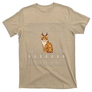 Ugly Xmas Sweater Style Savannah Cat Reindeer Christmas T-Shirt