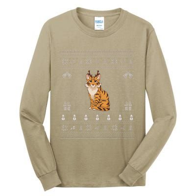 Ugly Xmas Sweater Style Savannah Cat Reindeer Christmas Tall Long Sleeve T-Shirt