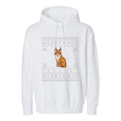 Ugly Xmas Sweater Style Savannah Cat Reindeer Christmas Garment-Dyed Fleece Hoodie