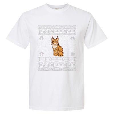 Ugly Xmas Sweater Style Savannah Cat Reindeer Christmas Garment-Dyed Heavyweight T-Shirt