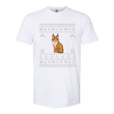 Ugly Xmas Sweater Style Savannah Cat Reindeer Christmas Softstyle CVC T-Shirt