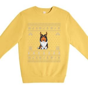 Ugly Xmas Sweater Style Rough Collie Dog Reindeer Christmas Premium Crewneck Sweatshirt