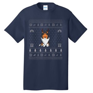 Ugly Xmas Sweater Style Rough Collie Dog Reindeer Christmas Tall T-Shirt