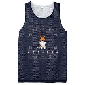 Ugly Xmas Sweater Style Rough Collie Dog Reindeer Christmas Mesh Reversible Basketball Jersey Tank