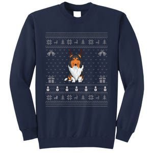 Ugly Xmas Sweater Style Rough Collie Dog Reindeer Christmas Tall Sweatshirt