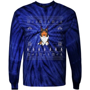 Ugly Xmas Sweater Style Rough Collie Dog Reindeer Christmas Tie-Dye Long Sleeve Shirt