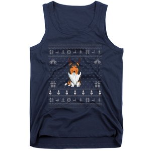 Ugly Xmas Sweater Style Rough Collie Dog Reindeer Christmas Tank Top