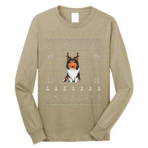 Ugly Xmas Sweater Style Rough Collie Dog Reindeer Christmas Long Sleeve Shirt