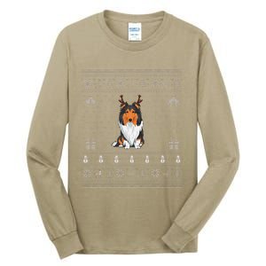 Ugly Xmas Sweater Style Rough Collie Dog Reindeer Christmas Tall Long Sleeve T-Shirt